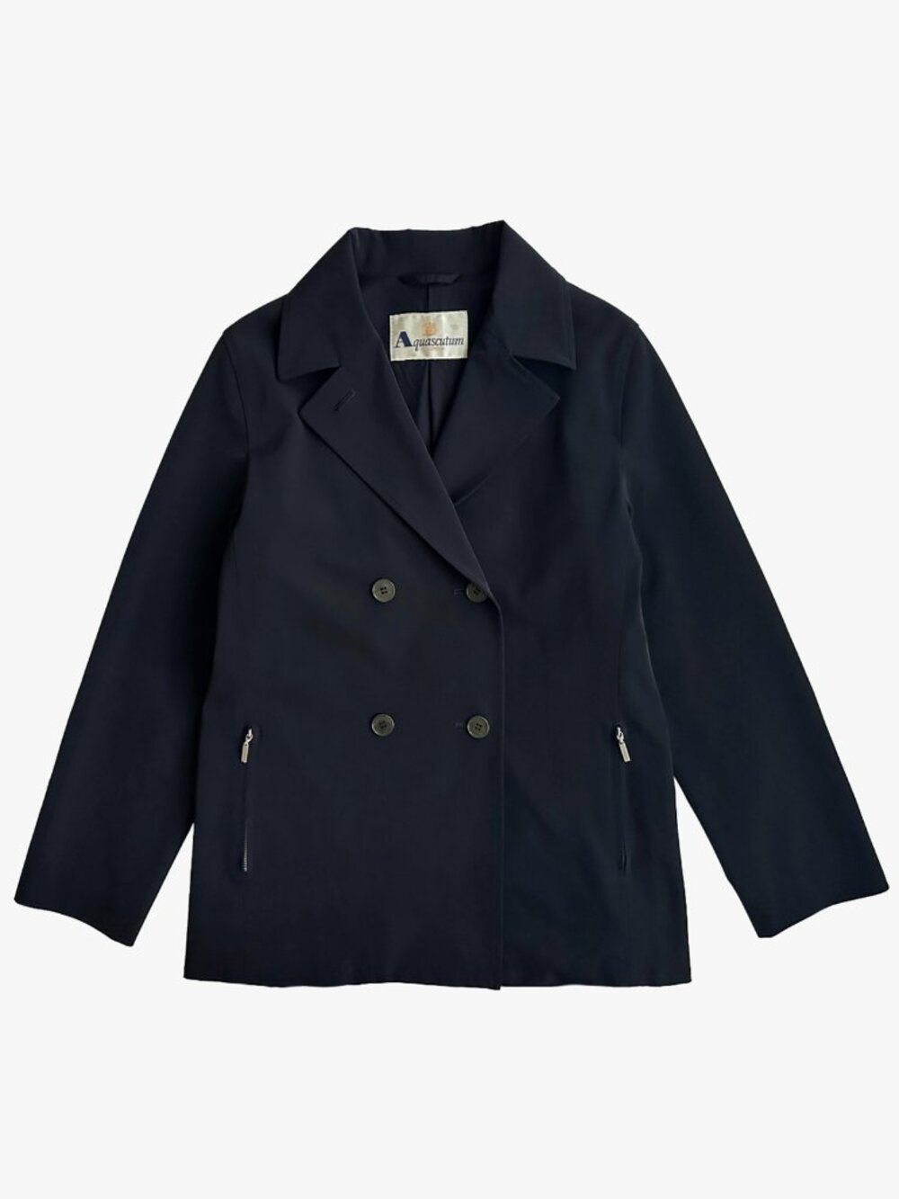 Vintage Dark Navy Tailored Double Breasted Zip Pocket Jacket by Aquascutum